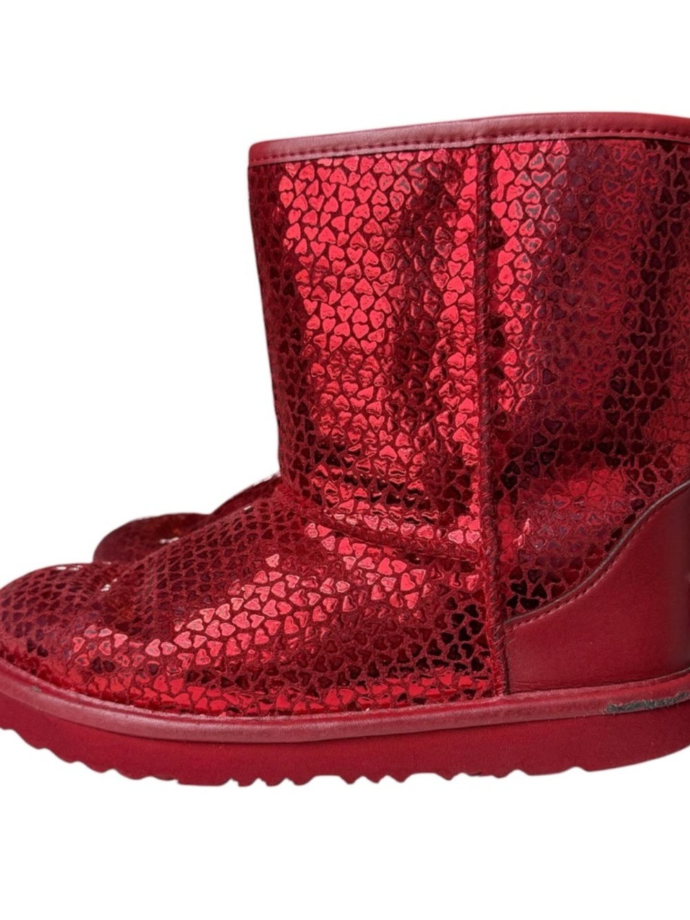 Ugg Youth Size 3 Classic II Gel Red Hearts Short Mid Boots Plush - Picture 3 of 16